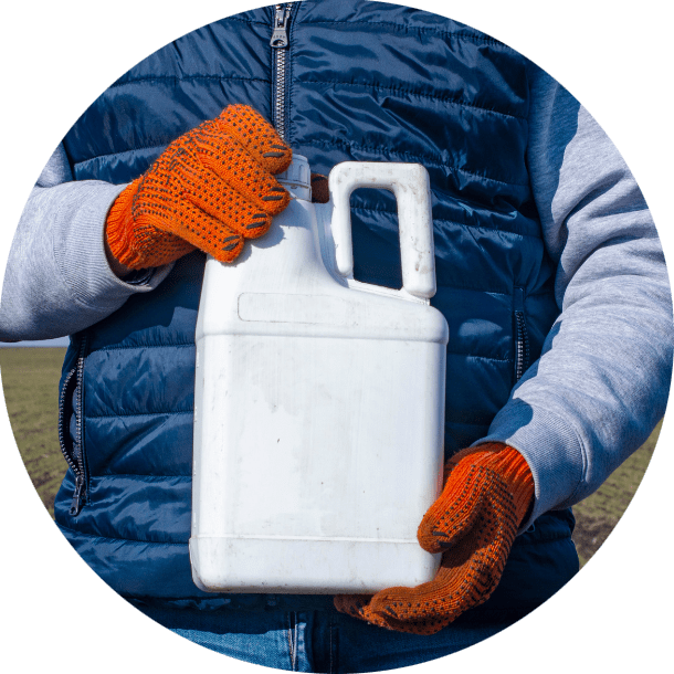 man holding a plastic container